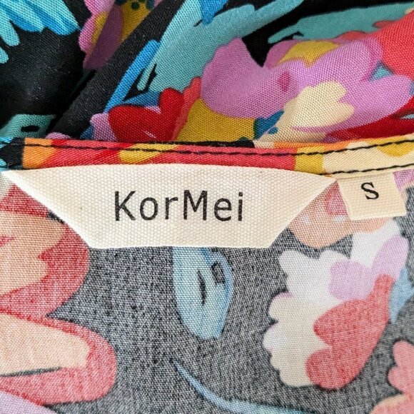 KORMEI Multi-Colored Floral, Short Sleeve High-Low Faux Wrap Midi Dress; Size S - Picture 5 of 7